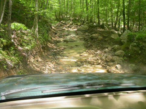 1990 Ford Bronco - It had rained heavily the night before and LOTS of the trails were like this with water running down them.