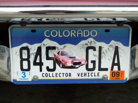 1972 Ford Ranchero - Colorado license plate shows a graphic of a red car and reads 'Collector Vehicle'.