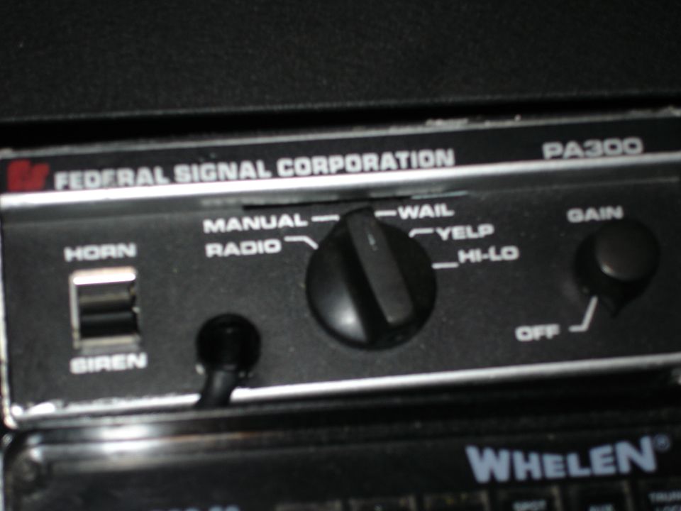 Federal Signal PA300 siren control unit with horn, siren, manual, radio, wail, yelp, hi-lo, gain, and off settings