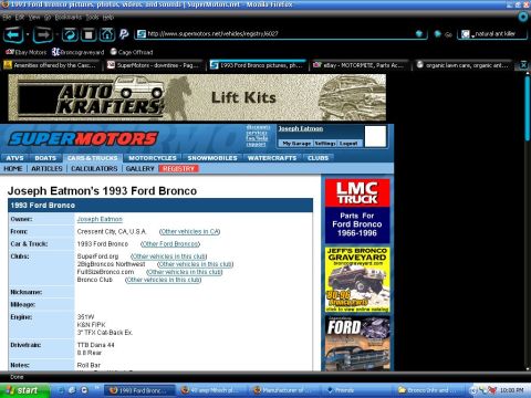 1993 Ford Bronco - This is a registry entry for a 1993 Ford Bronco, showing the front of the vehicle.