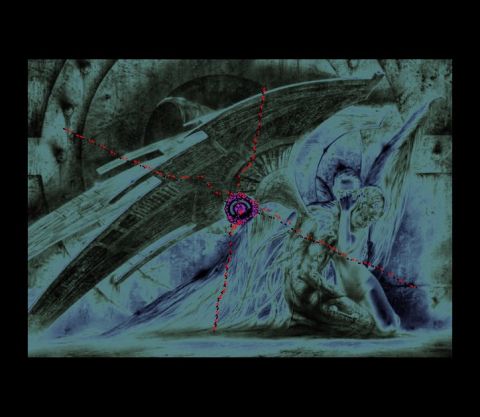 2004 Ford F-150 - Artistic rendering of an angelic figure with mechanical wings, overlaid with red lines and a purple circular element.