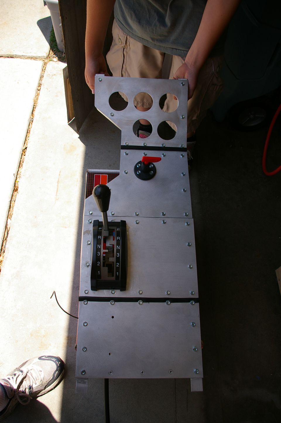 Custom center console with automatic shifter and red toggle switch