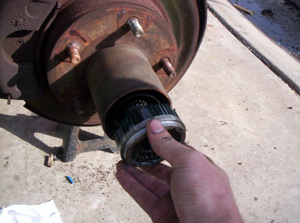 Manual locking hub removed from front wheel assembly