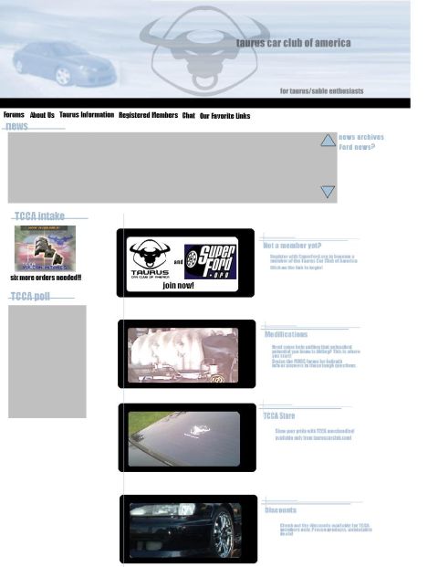 1993 Ford Taurus - Website header for the Taurus Car Club of America features a blue sedan and a bull logo.