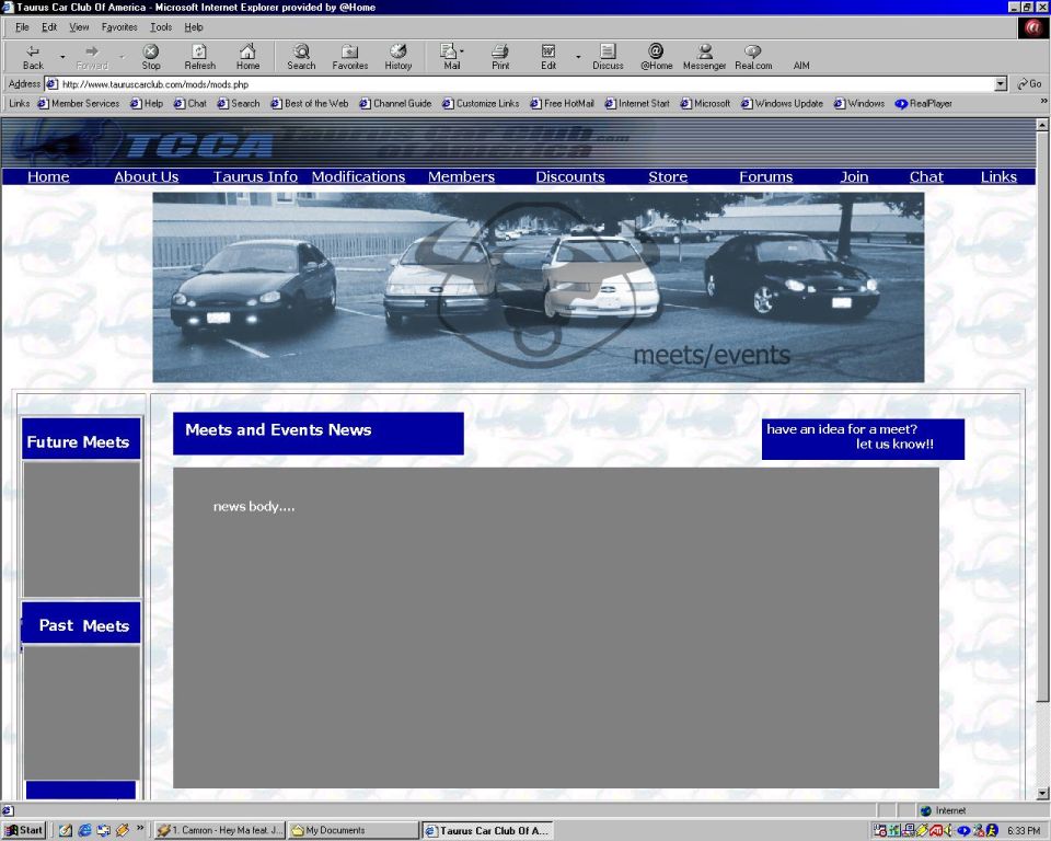 Screenshot of Taurus Car Club website in Internet Explorer
