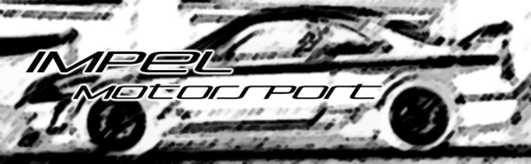 Black and white IMPEL Motorsport banner graphic over a winged race coupe silhouette