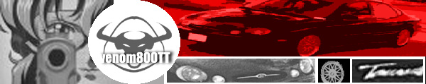 venom800TT forum signature graphic with red-tinted Ford Taurus images and anime character