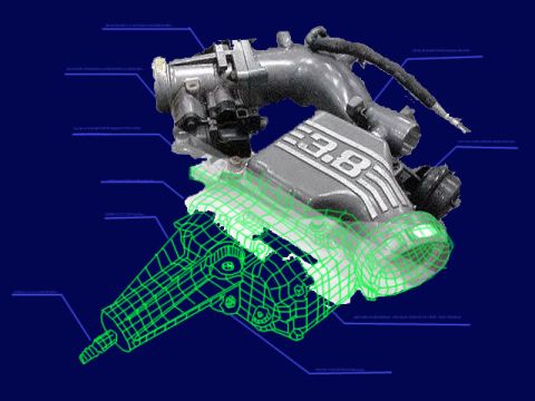 1993 Ford Taurus - 3.8L Supercoupe supercharger in a hand-drawn wireframe.