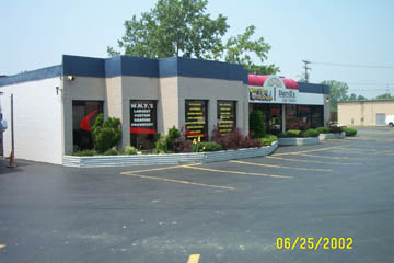 1993 Ford Taurus - A commercial building with multiple businesses, including one with signage for 'Vinyl Signz'.