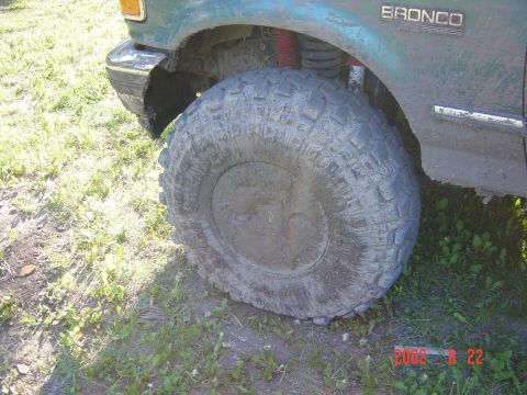 1996 Ford Bronco - Close-up of a 1996 Ford Bronco's front tire and fender, with the "BRONCO" badge clearly visible.