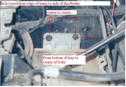 1978 Ford Bronco - Close-up view of engine bay components with measurement annotations.
