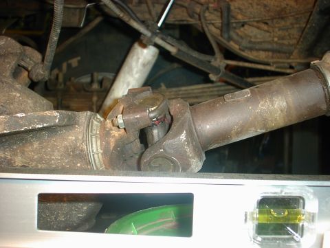 1989 Ford Bronco - Pinion angle after the shackle flip. The level is there for reference, but I dont know how much help it is. I'm not using any shims, not ev…