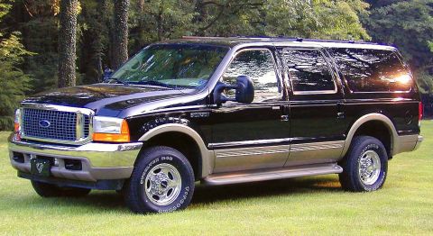 2001 Ford Excursion - This Ford Excursion is parked on a grassy area with trees in the background.