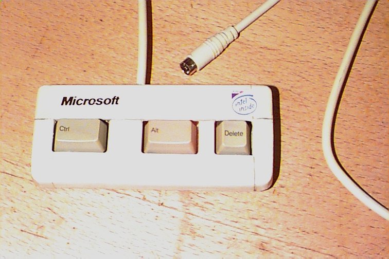 Microsoft three-key Ctrl-Alt-Delete novelty keypad with Intel Inside sticker