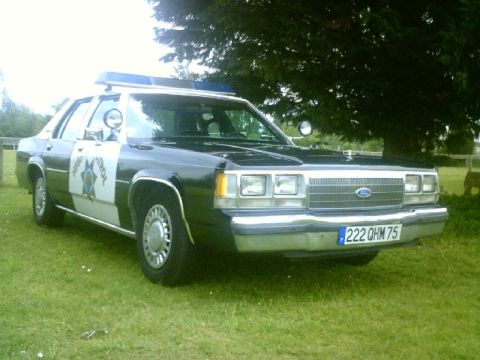 1991 Ford Crown Victoria - This 1991 Ford Crown Victoria police car is parked on a grassy area under a tree.