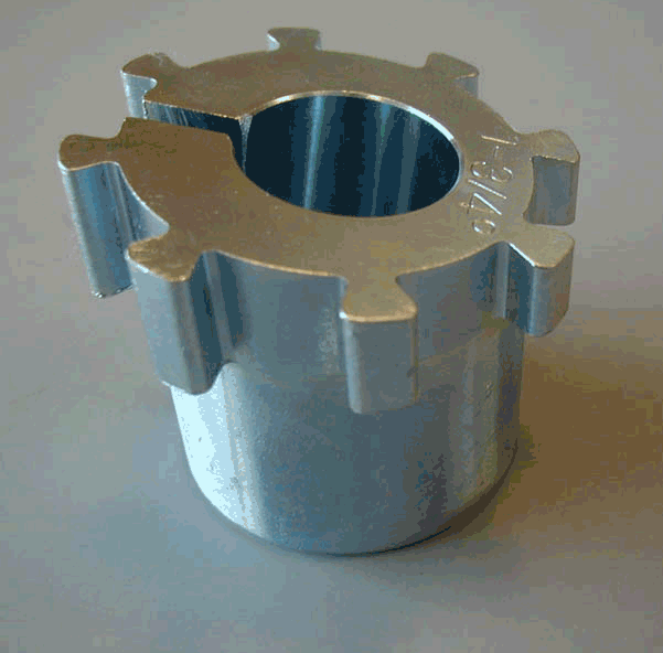 Machined aluminum spanner socket tool with notched ring stamped 2 7/8-1