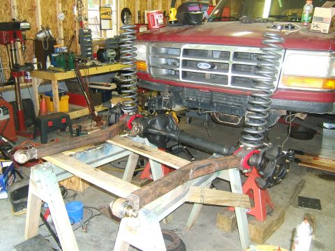 1993 Ford Bronco - Front suspension components removed from a 1993 Ford Bronco for modification.