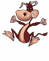 1987 Suzuki Samurai - A cartoon bull appears to be in mid-jump, with its legs and arms extended.