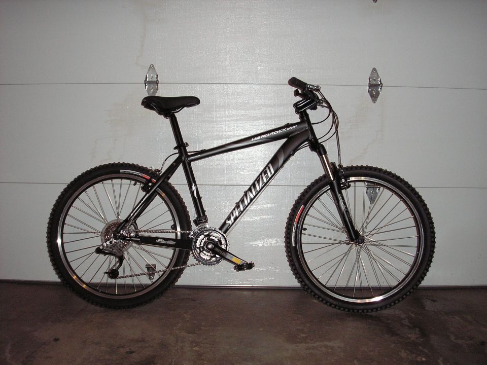 Black Specialized Hardrock mountain bike side view