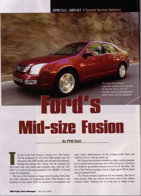 1993 Ford Taurus - This article discusses the Ford Fusion as a replacement for the Ford Taurus in police fleets.