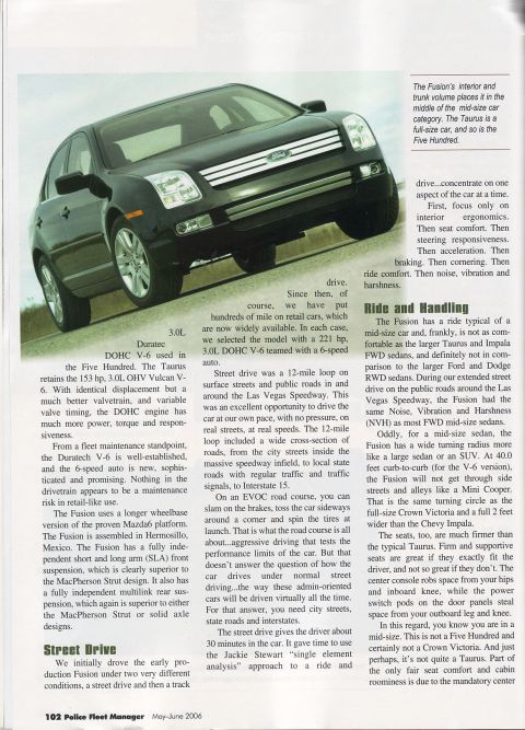 1993 Ford Taurus - This 2006 Ford Fusion is featured in a magazine article discussing its driving dynamics.