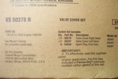 1995 Ford Taurus - This is packaging for a valve cover set, not a vehicle. It lists the contents and compatibility for a Ford SHO engine from 1989-95.