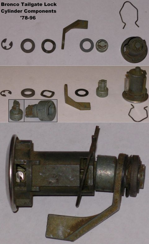 1983 Ford Bronco - Lock Cylinder for '78-96 Bronco tailgate https://www.npdlink.com/product/lock-cylinder-and-keys-tailgate/207568/80870 The parts are shown i…
