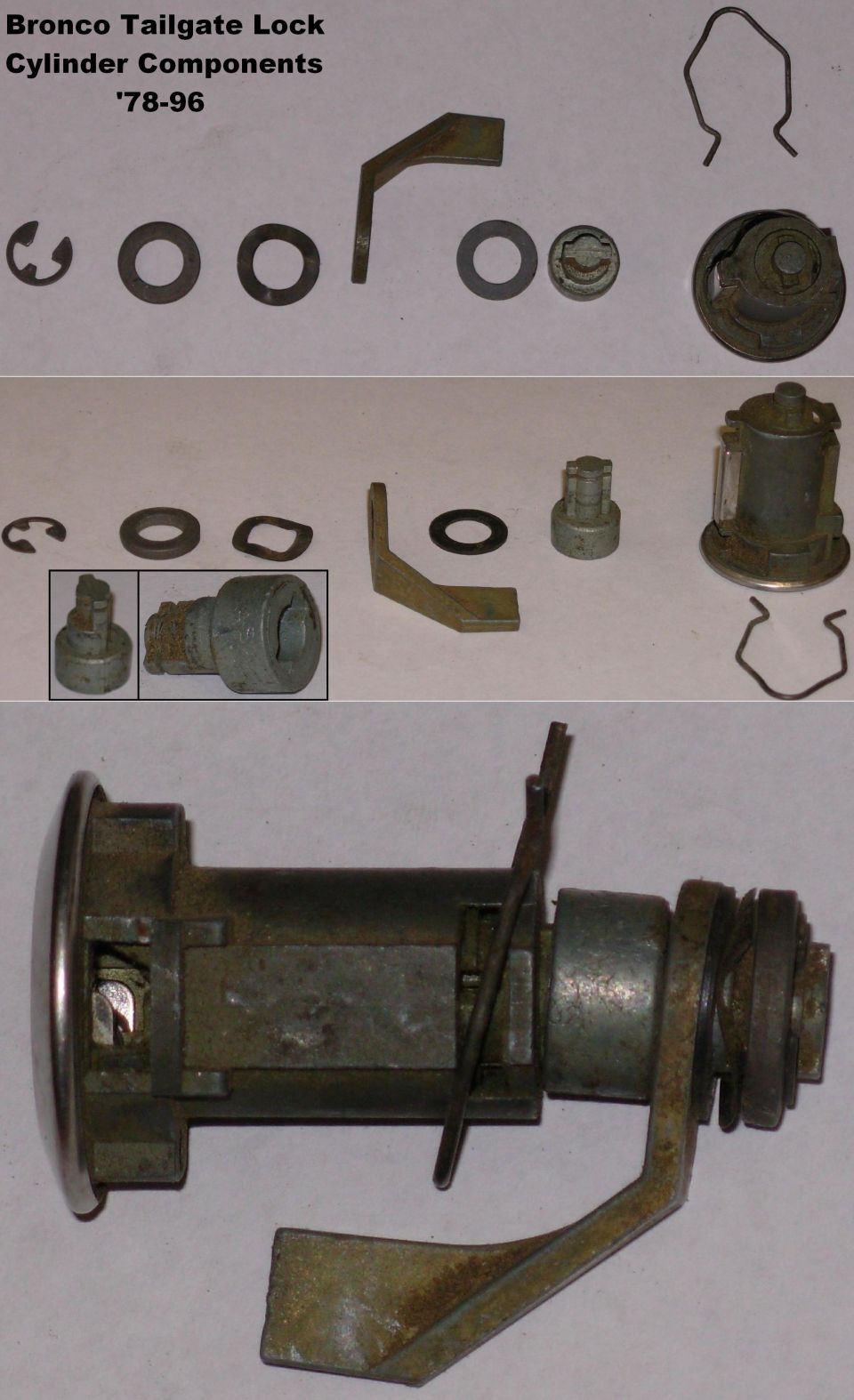 Ford Bronco tailgate lock cylinder components 1978-1996 assembly diagram