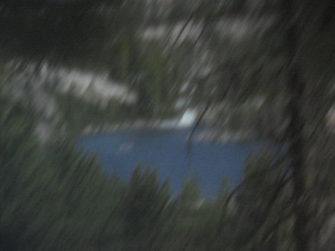 1994 Ford Bronco - A blurry scene shows trees in the foreground and a body of water in the background.