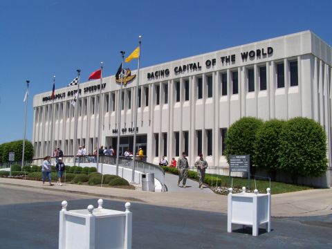 1995 Ford Probe - The Indianapolis Motor Speedway building, also known as the Hall of Fame, is seen on a clear day.