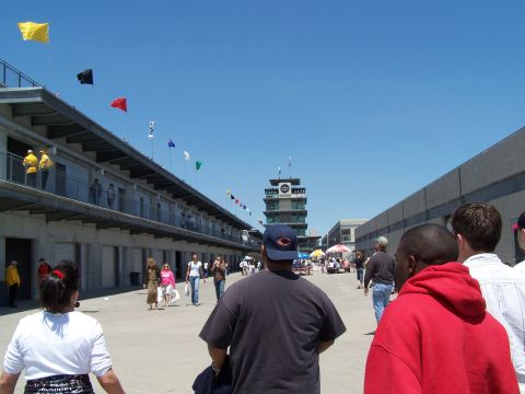 1995 Ford Probe - A view of the Indianapolis Motor Speedway grandstands and pagoda on a clear day.