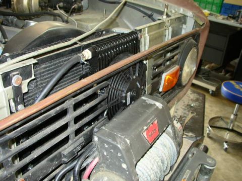 1995 Ford Bronco - Close-up of the front grille and winch assembly on a 1980 Ford Bronco, revealing aftermarket modifications.