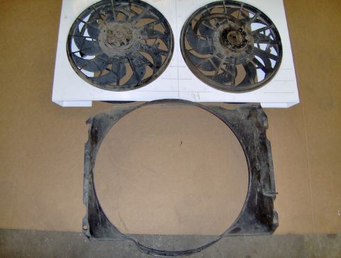 1978 Ford Bronco - Two electric radiator fans and a fan shroud are shown, likely for replacement or repair.