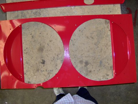 1978 Ford Bronco - A red metal shroud with two large circular openings is shown, likely for cooling fans.