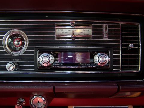 1966 Mercury Monterey - Dashboard interior with water temp gauge, wiper controls, and aftermarket stereo system.