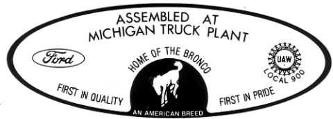 1990 Ford Bronco - This emblem indicates assembly at the Michigan Truck Plant and features the Bronco name.
