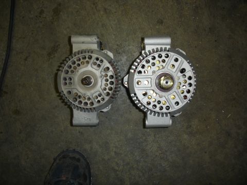 1996 Ford Bronco - Old 90 amp on the left and new 160 amp on the right. I just reused the pulley from the old alternator.