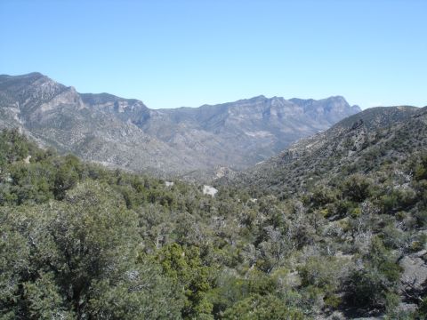 1996 Ford Bronco - A wide view of a mountainous region under a clear blue sky, with dense vegetation in the foreground.