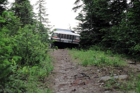 1979 Ford Bronco - This 1979 Ford Bronco navigates a rough, wooded trail.