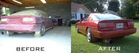 1994 Ford Probe - This red coupe is shown after restoration, with a clean rear end and a visible license plate.