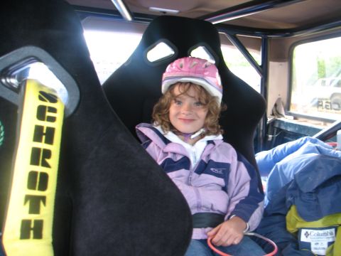 1992 Ford Bronco - Child in racing seat with SCHROTH harness, interior view.