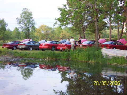 1996 Ford Probe - A group of Ford Probes gathered outdoors near a pond on a cloudy day.