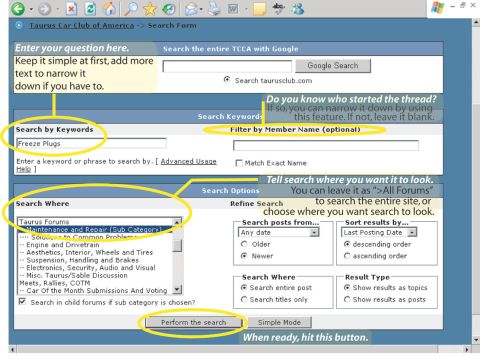 1993 Ford Taurus - This is a screenshot of a search form on the Taurus Car Club of America website.