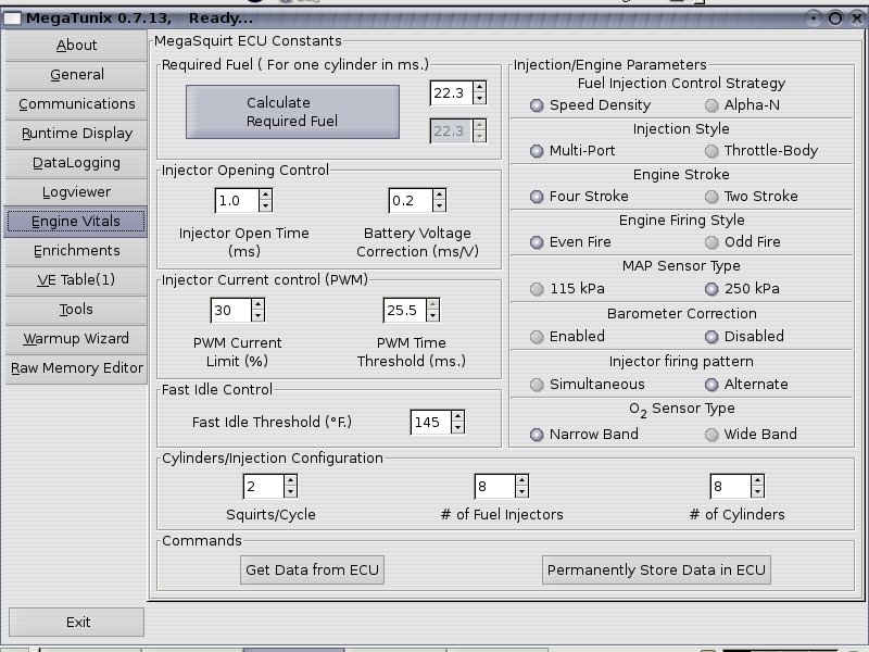 Engine constants and ECU initialization
