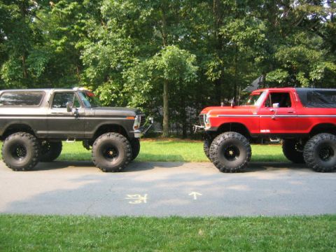 1979 Ford Bronco - His sits on a dana 70 rear with a 8 lug dana 44 front. Skyjacker 9 inch lift with drop coil buckets and sky manu. shackle flip rear. 44 inc…