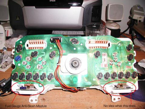 1992 Ford Taurus - Circuit board from a vehicle's dashboard instrument cluster is shown with components and wiring.