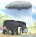 1991 Ford Probe - Eeyore looks sad as he stands under a cloud that is raining on him.