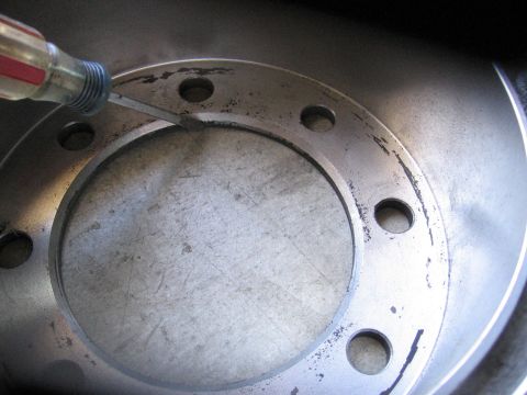 1994 Ford Bronco - back of ford van rotor. note the large hat area and the reverse chamfer designed to sit on the outside of the hub as opposed to the Chevy r…