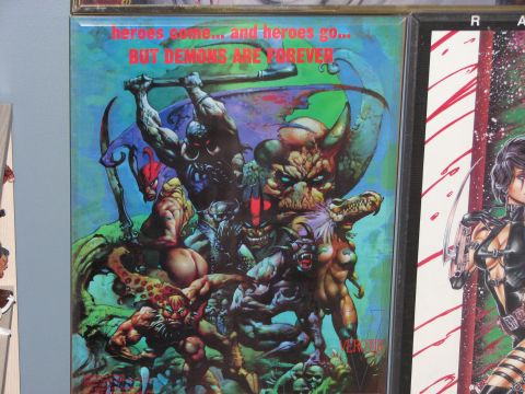 1991 Ford Bronco - Comic book art a chaotic scene of demons and warriors with text overlay.