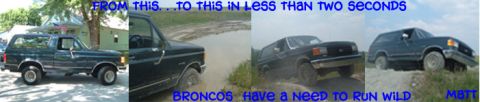 1988 Ford Bronco - A Ford Bronco is shown in various off-road conditions, transitioning from a calm setting to challenging terrain.